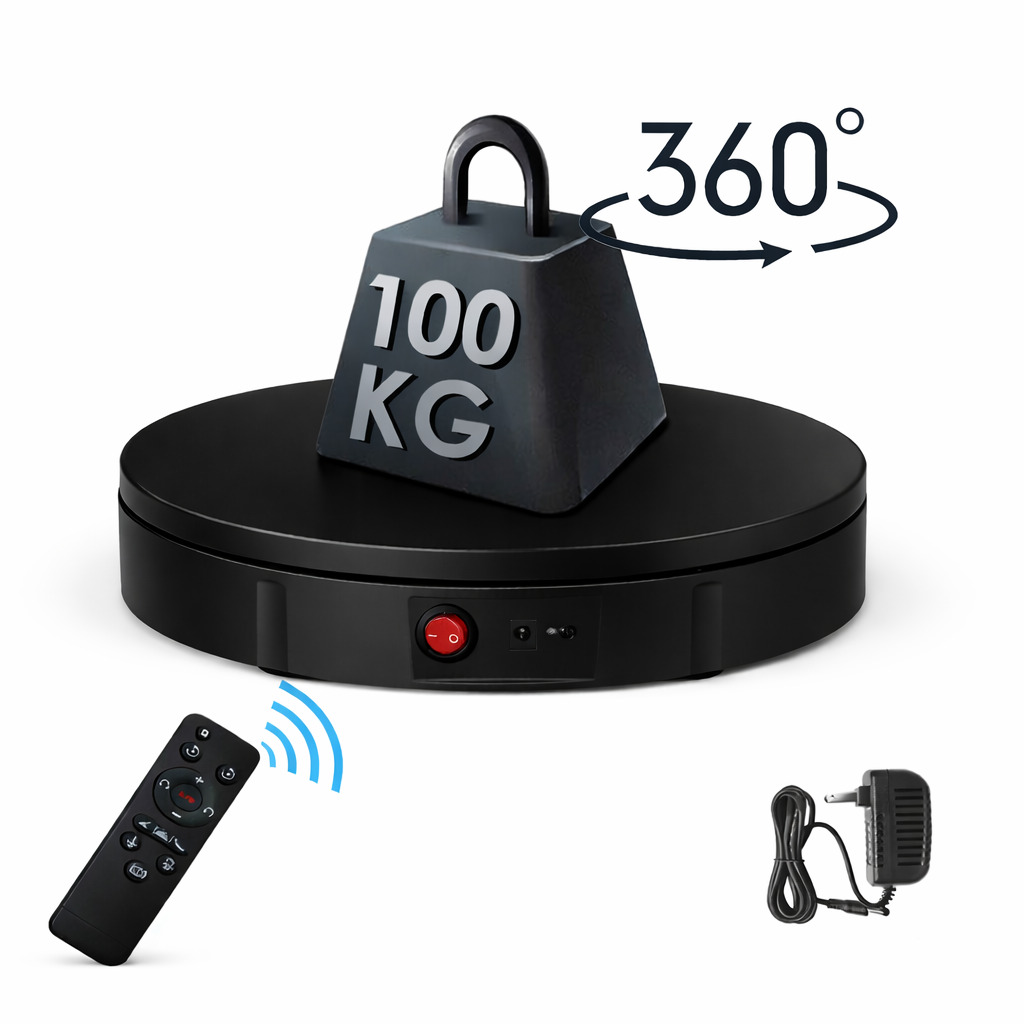 TURNTABLE ROTATING SANS FIL RECHARGEABLE AOMDOM EXPOSITION PRODUIT VIDEO PHOTOGRAPHY 360 30CM 100KG AVEC TELECOMMANDE ADJUSTABLE BLACK